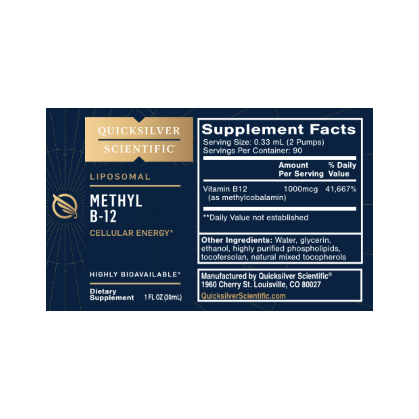 Liposomal Methyl B - 12 | Brain Fog and Energy - Quicksilver Scientific - Long Covid Store