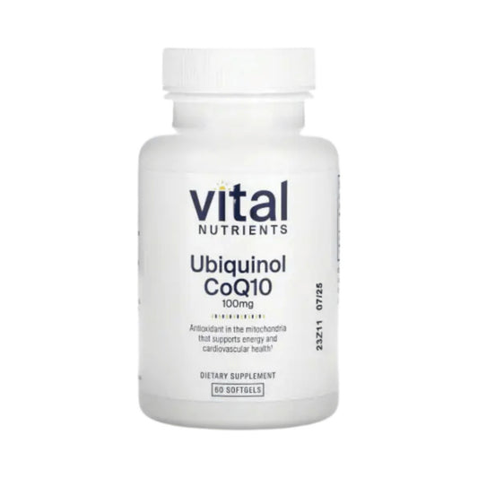 Vital Nutrients Ubiquinol CoQ10 100 mg on a white background