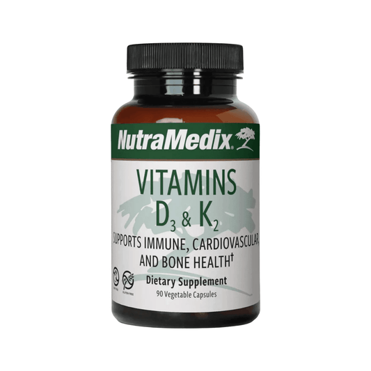 NutraMedix Vitamin D3 & K2 bottle — 90 vegetable capsules for bone and immune support