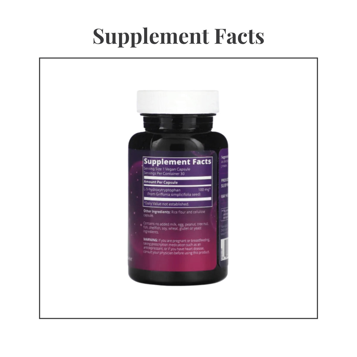 Facts panel from the label of MRM Nutrition 5-HTP 100 mg