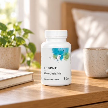 Thorne Alpha-Lipoic Acid 300 mg on a table at home