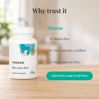 Why trust Thorne Alpha-Lipoic Acid 300 mg: Gluten free; NSF contents certified; Dairy and soy free