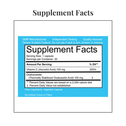 Facts panel from the label of benaGene Oxaloacetate Capsules