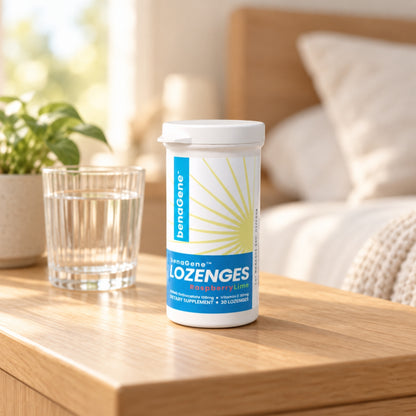 benaGene Oxaloacetate Lozenges on a table at home