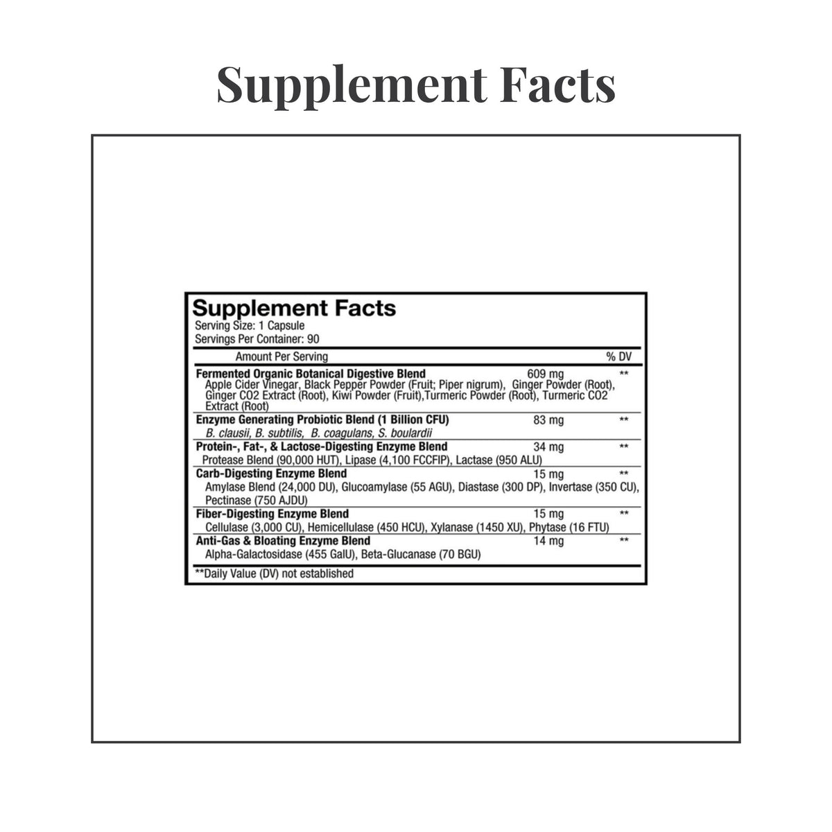 Facts panel from the label of Codeage Fermented Digestive Enzymes