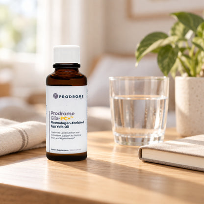Prodrome Sciences Glia PC+ Egg Yolk Oil 120 mL on a table at home