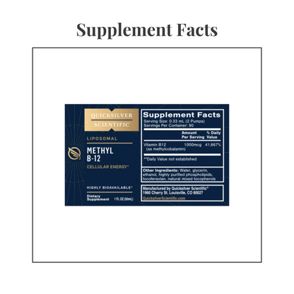 Facts panel from the label of Quicksilver Scientific Liposomal Methyl B-12