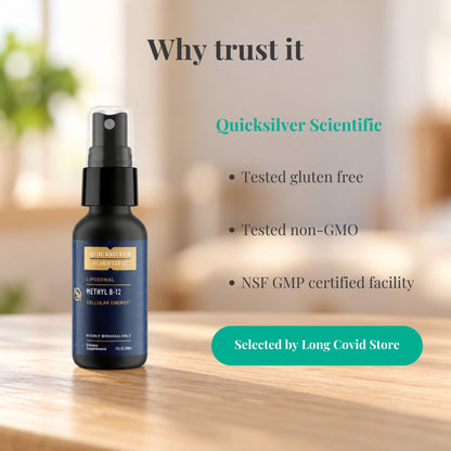 Why trust Quicksilver Scientific Liposomal Methyl B-12: Tested gluten free; Tested non-GMO; NSF GMP certified facility