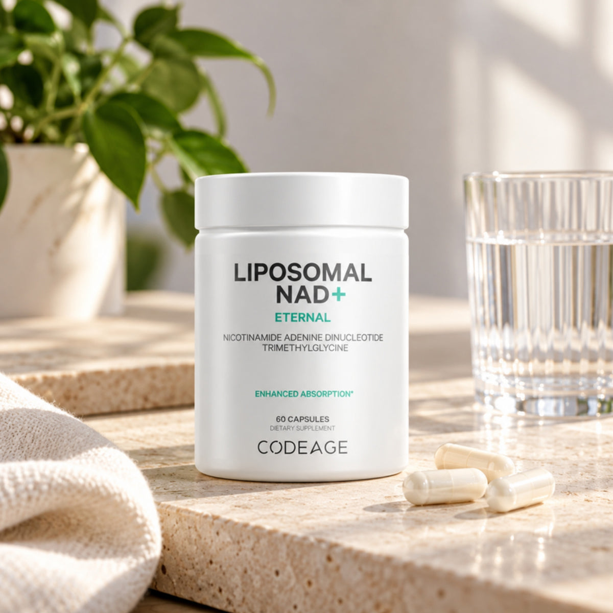 Codeage Liposomal NAD+ on a table at home