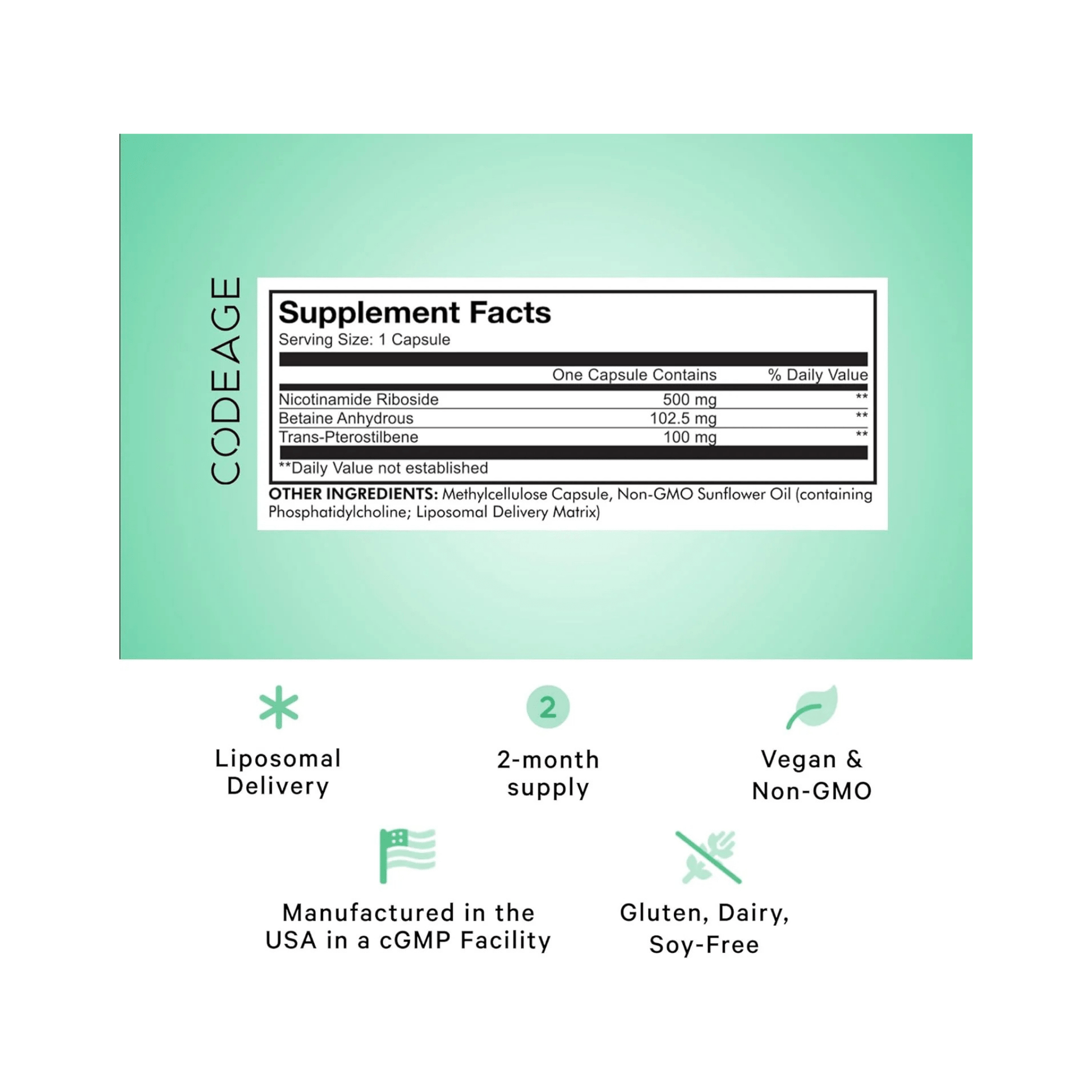 Codeage Liposomal NAD+ bottle — 60 capsules for cellular coenzyme and wellness support..