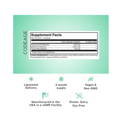 Codeage Liposomal NAD+ bottle — 60 capsules for cellular coenzyme and wellness support..