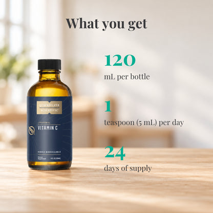 Quicksilver Scientific Liposomal Vitamin C: 120 mL per bottle, 1 teaspoon (5 mL) per day, 24 days of supply