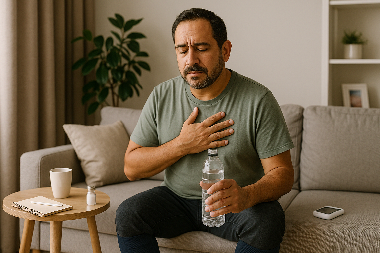 Man holding chest, learning to manage Long Covid symptoms