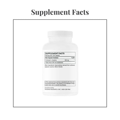 Facts panel from the label of Thorne N-Acetyl Cysteine (NAC)