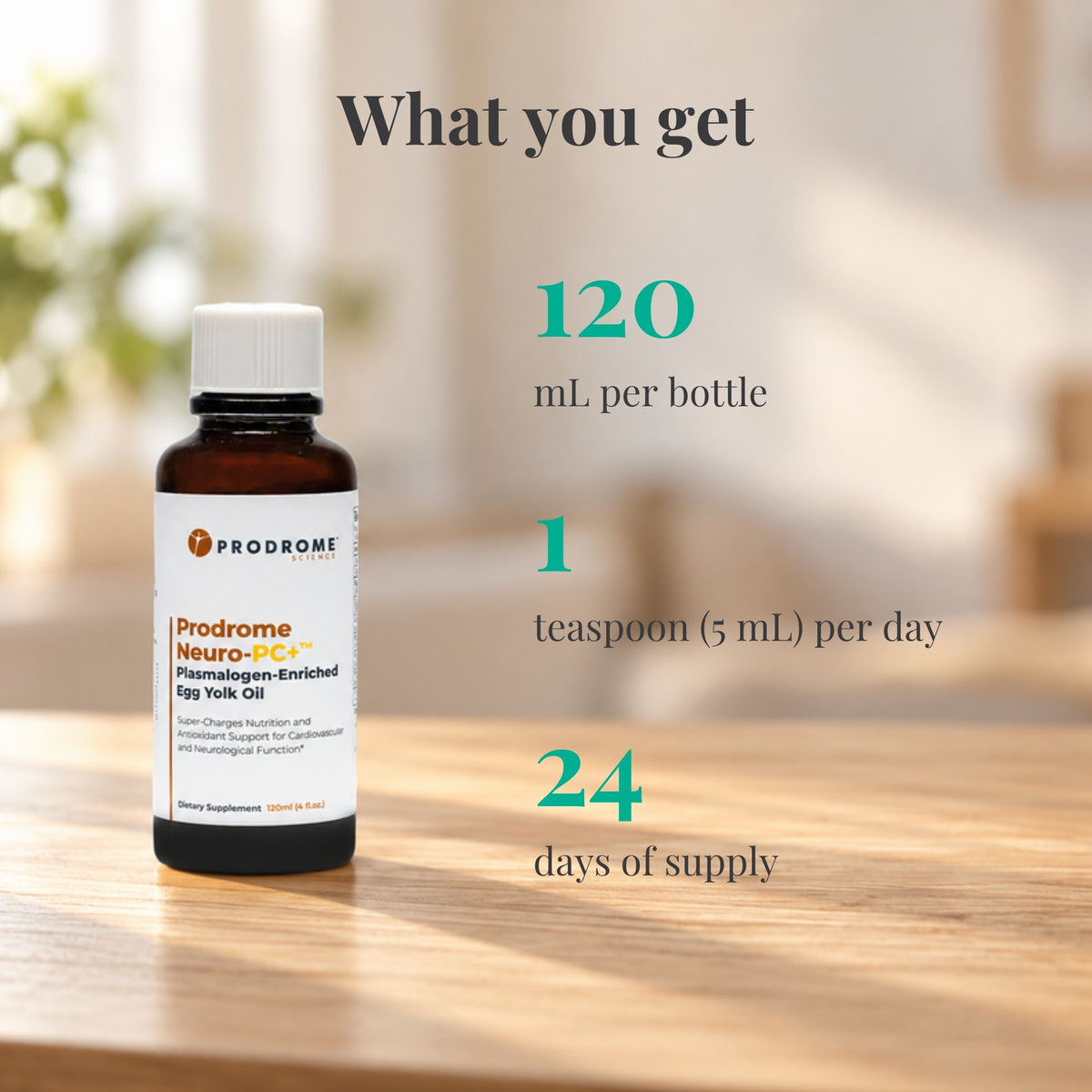 Prodrome Sciences Neuro PC+ Egg Yolk Oil 120 mL: 120 mL per bottle, 1 teaspoon (5 mL) per day, 24 days of supply