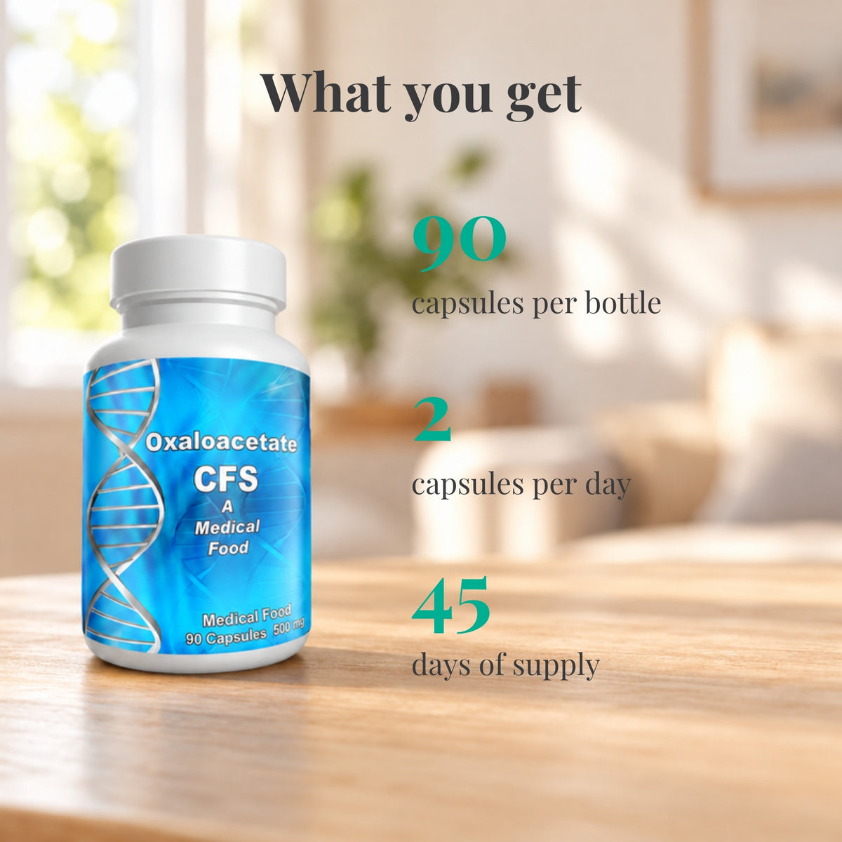 Terra Biological Oxaloacetate CFS 500 mg: 90 capsules per bottle, 2 capsules per day, 45 days of supply