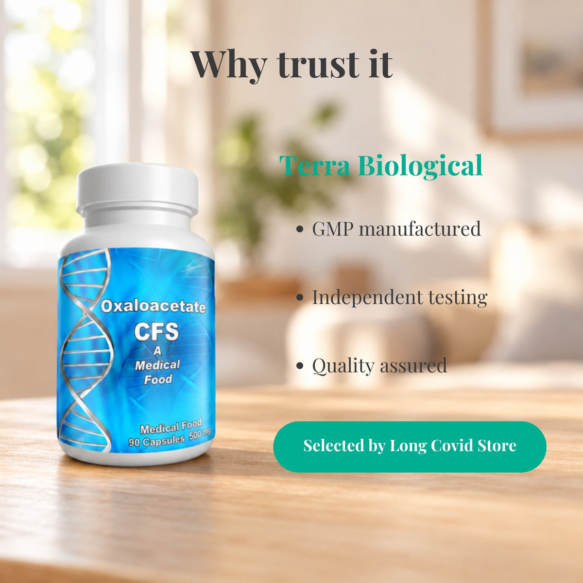 Why trust Terra Biological Oxaloacetate CFS 500 mg: GMP manufactured; Independent testing; Quality assured