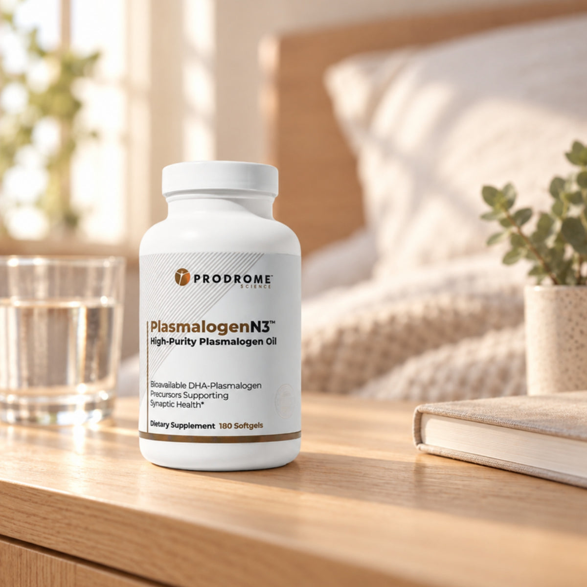 Prodrome Sciences PlasmalogenN3 Softgels on a table at home