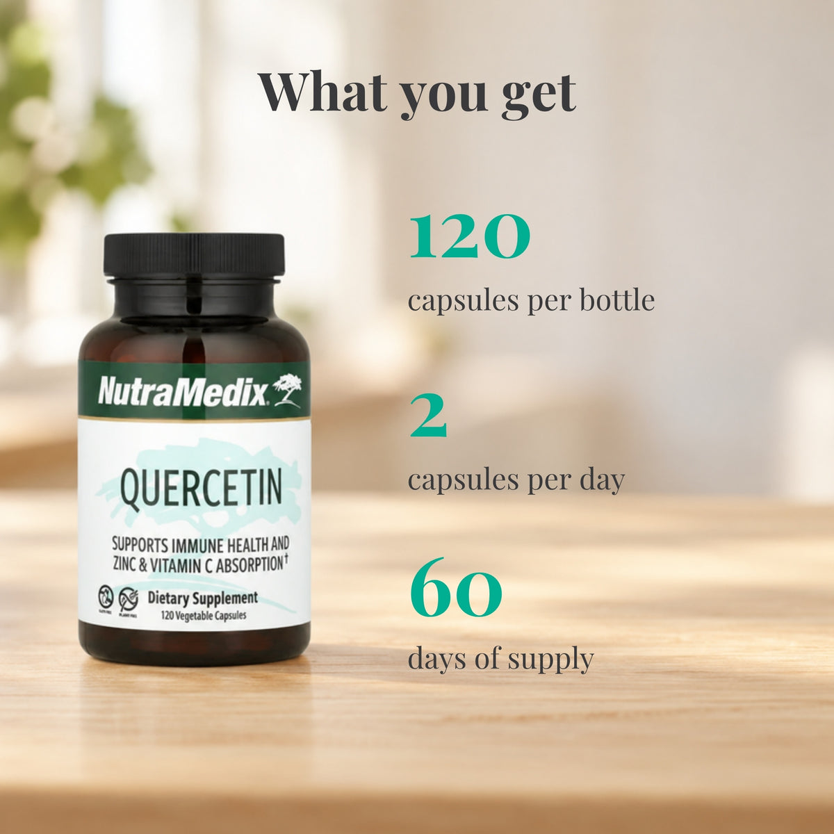 NutraMedix Quercetin 500 mg: 120 capsules per bottle, 2 capsules per day, 60 days of supply