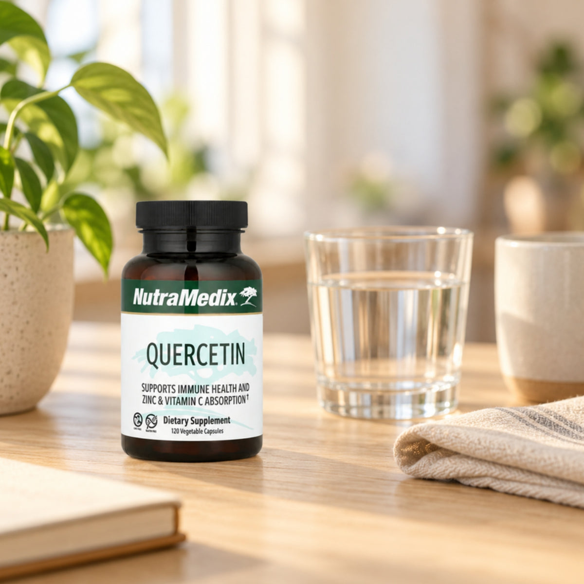 NutraMedix Quercetin 500 mg on a table at home