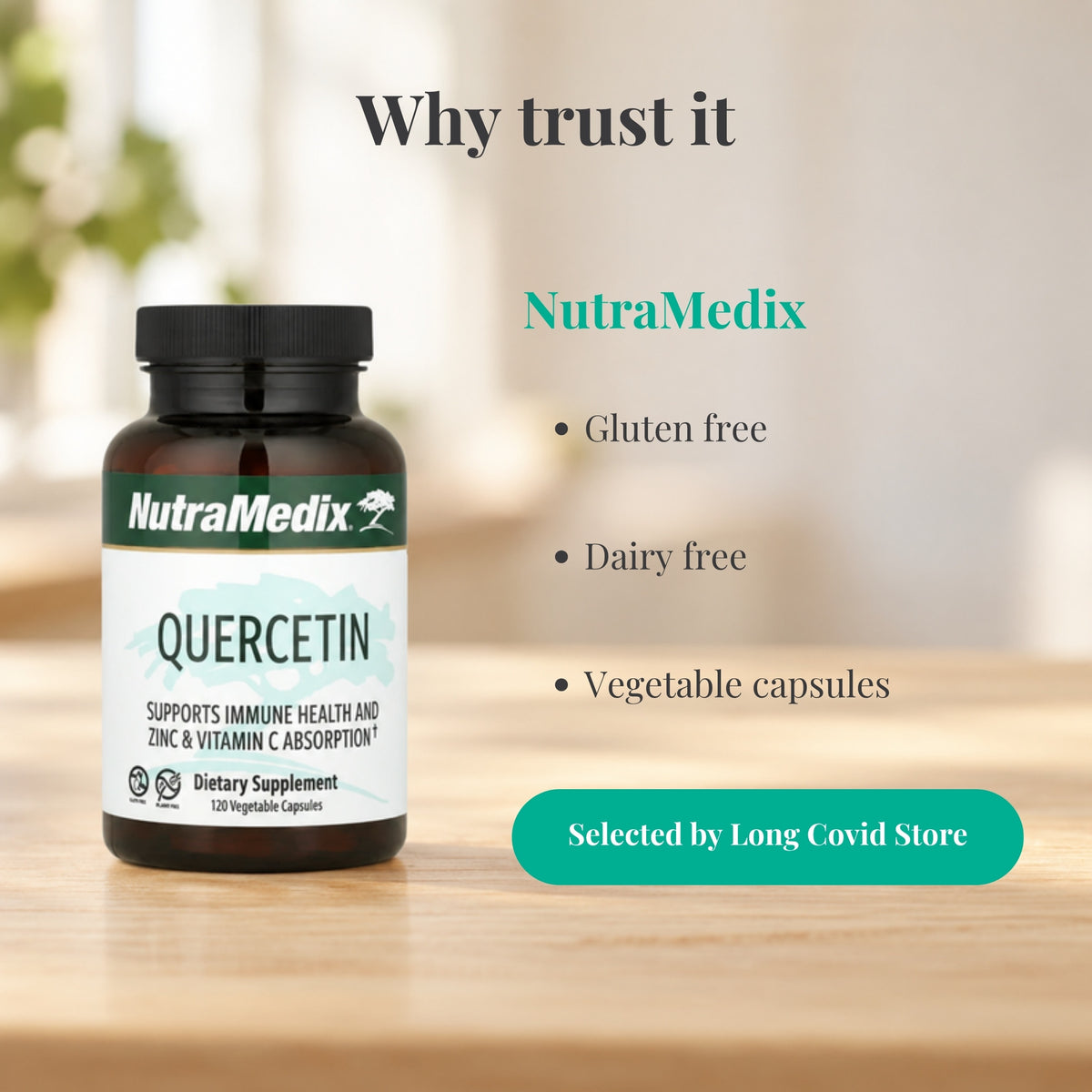 Why trust NutraMedix Quercetin 500 mg: Gluten free; Dairy free; Vegetable capsules