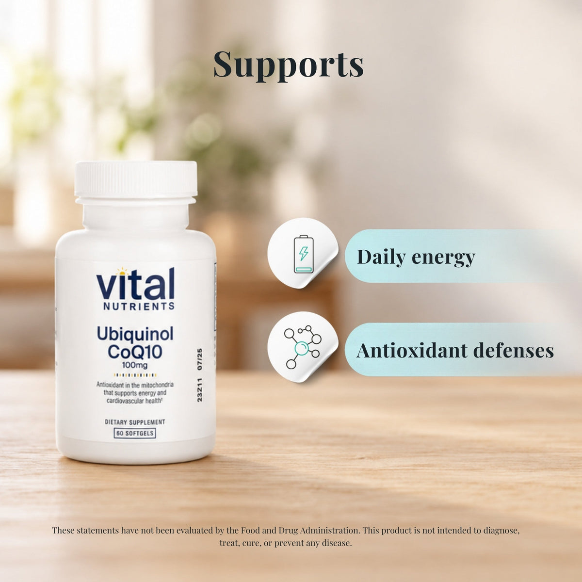 Ubiquinol CoQ10 100 mg | Cellular Energy Support | Vital Nutrients - Vital Nutrients - Long Covid Store