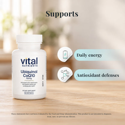 Ubiquinol CoQ10 100 mg | Cellular Energy Support | Vital Nutrients - Vital Nutrients - Long Covid Store