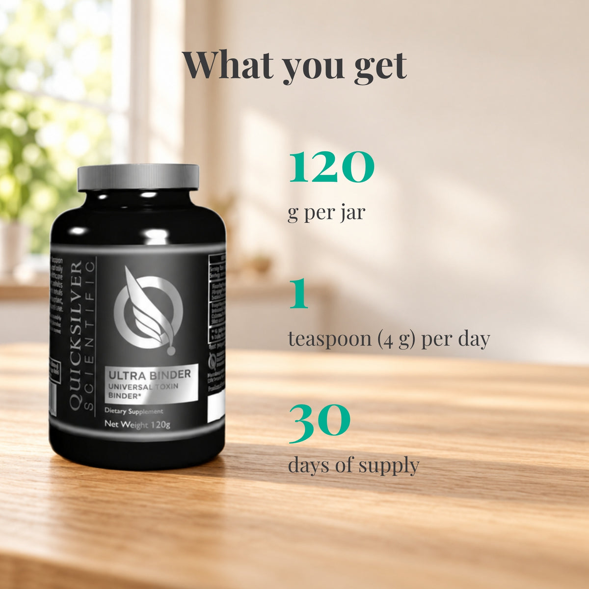 Quicksilver Scientific Ultra Binder Universal Binder: 120 g per jar, 1 teaspoon (4 g) per day, 30 days of supply