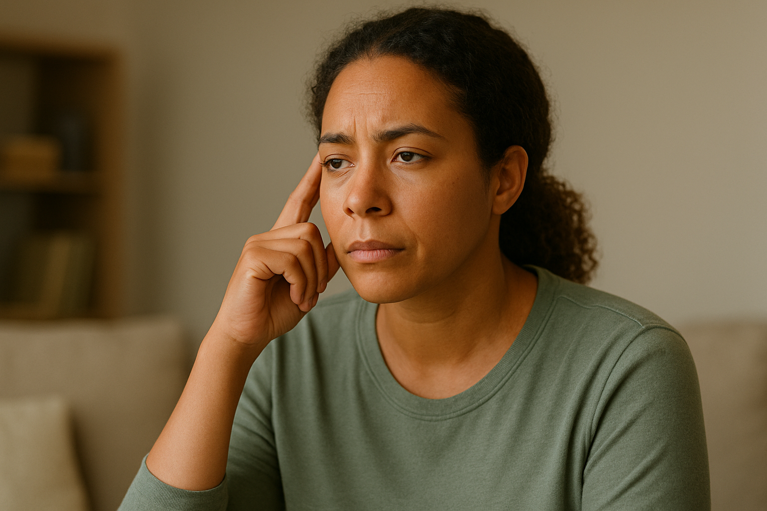 Woman experiencing brain fog, understanding Long Covid symptoms